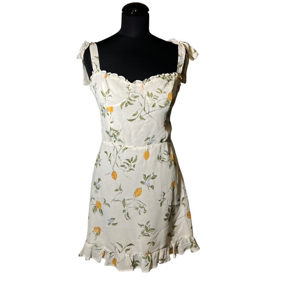 Reformation Christine Mini Dress in Citron (Lemon Print, Women's Size 8 - Picture 2 of 16